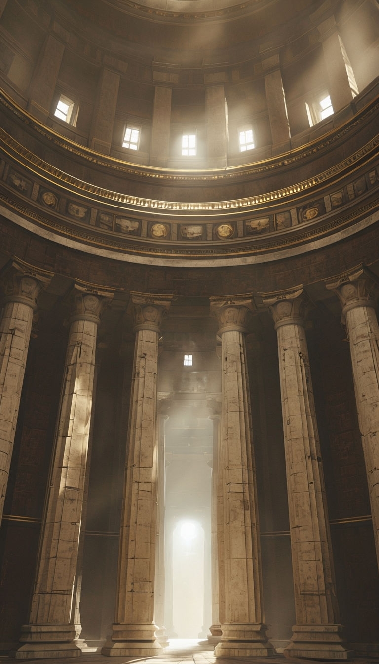 Majestic Circular Temple Interior with Elegant Architectural Details Mobile Wallpaper