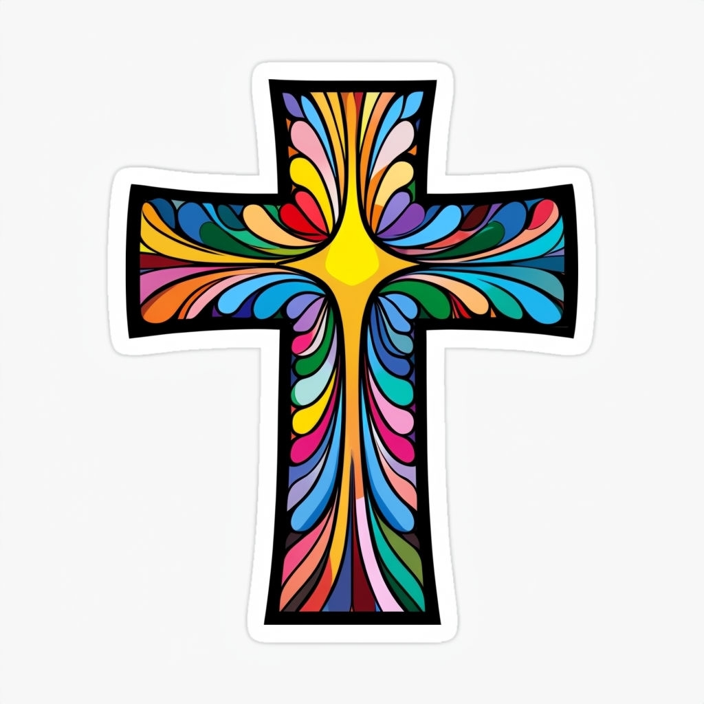 Vibrant Abstract Cross with Colorful Patterns Sticker