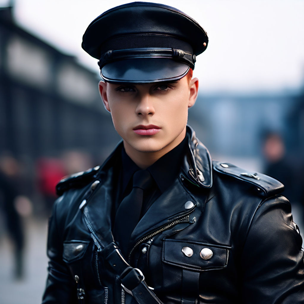 Leather-clad police officer