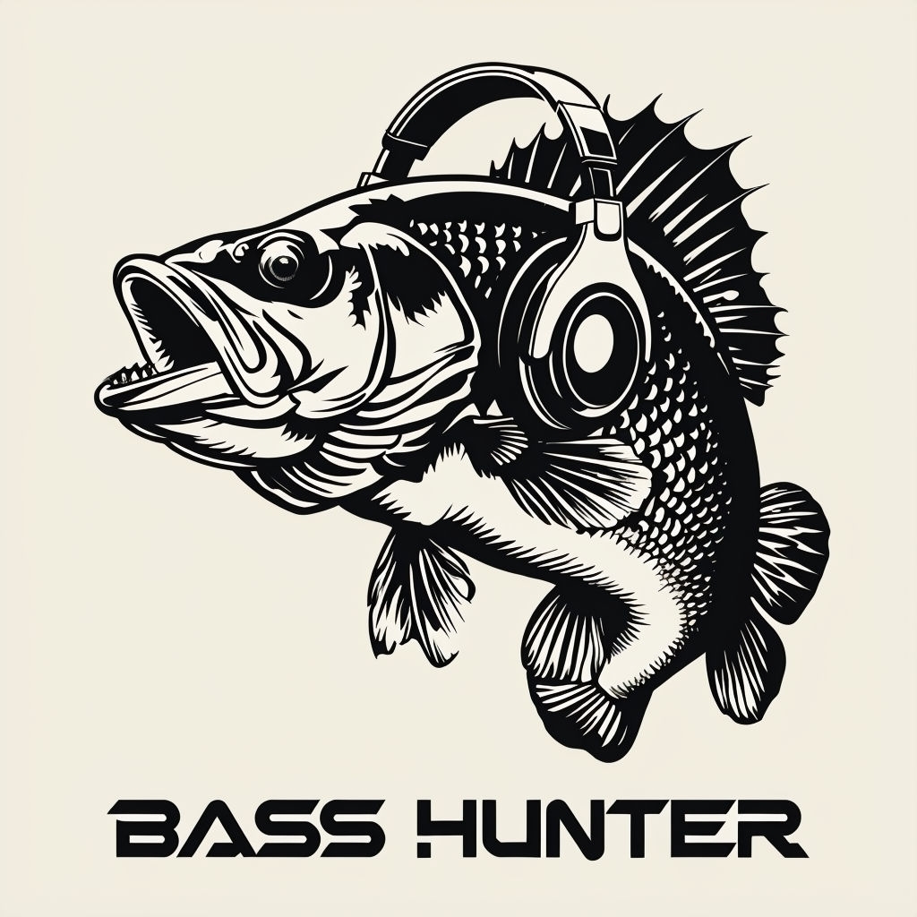 Bass Hunter Fish with Headphones Monochrome T-Shirt