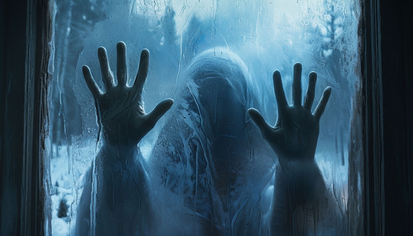 Eerie Spectral Figure Behind Frosted Glass Virtual Background