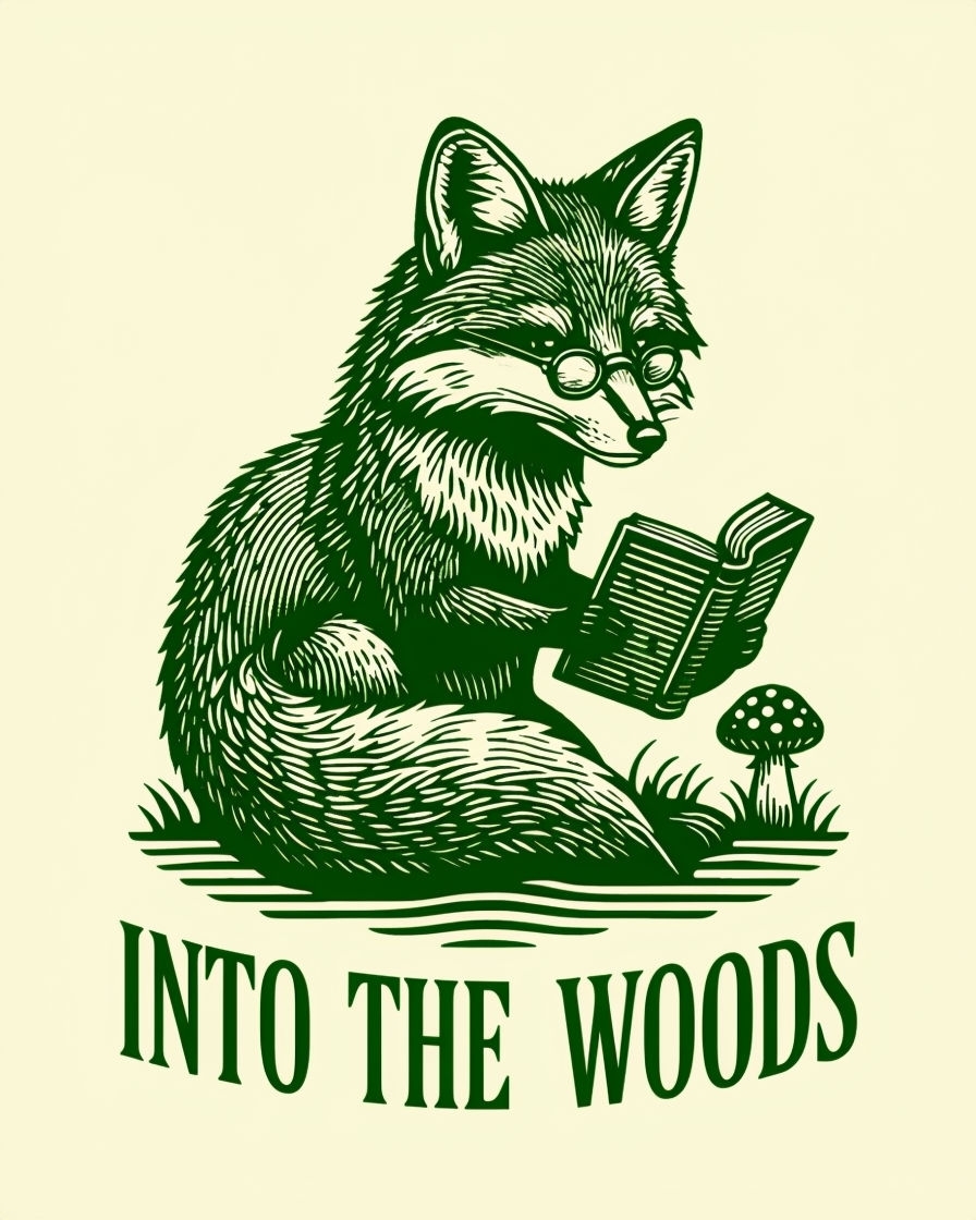 Whimsical Fox Reading Book Into the Woods T-Shirt