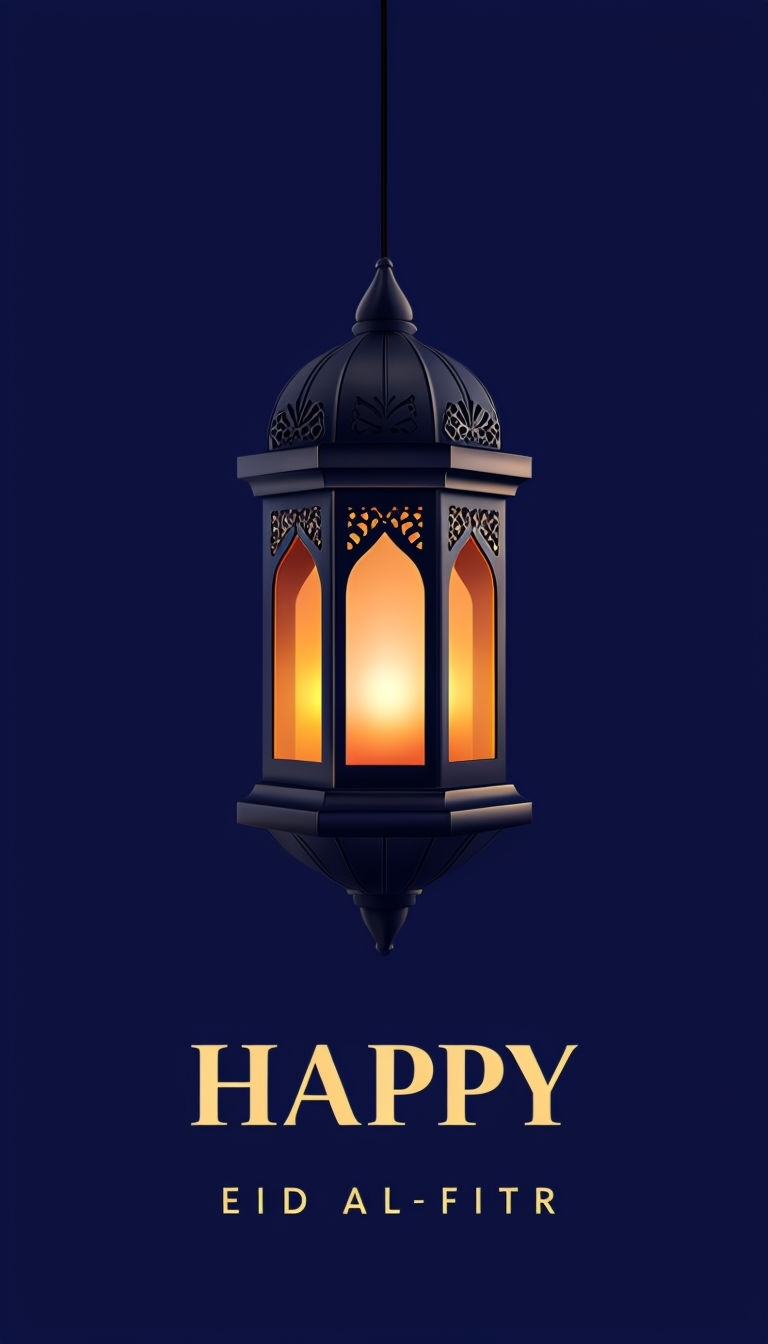 Elegant Ramadan Lantern with Happy Eid Al-Fitr Message Social Media Post