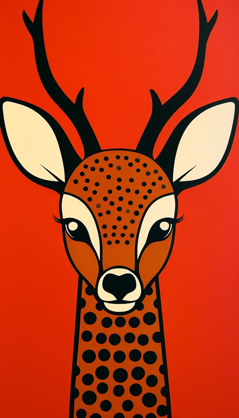 Vibrant Stylized Deer Illustration with Bold Patterns Mobile Wallpaper
