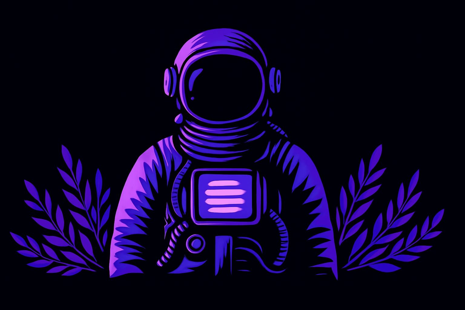 Vibrant Neon Astronaut Surrounded by Stylized Plants T-shirt