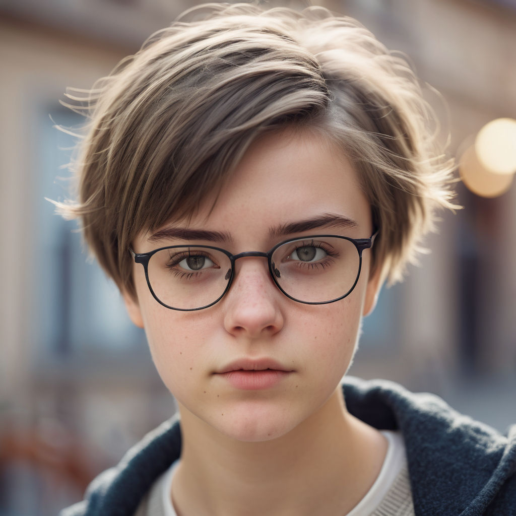 short hair girl with glasses