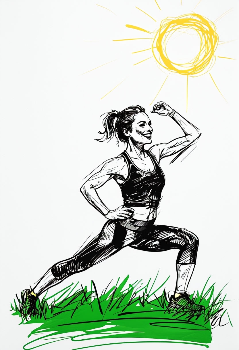 Energetic Hand-Drawn Fitness Woman Illustration Art