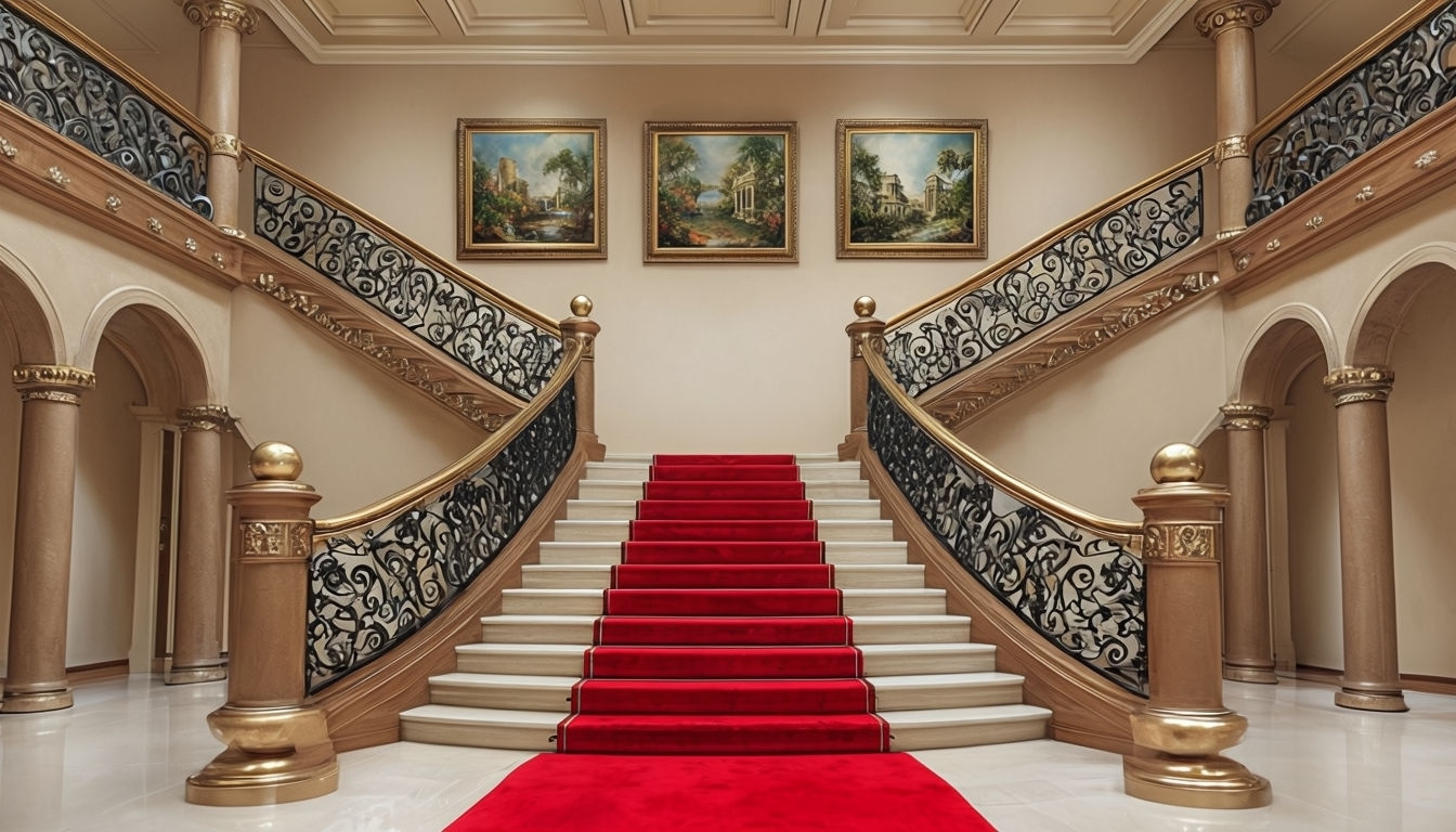 Luxurious Grand Staircase Interior with Opulent Details Background