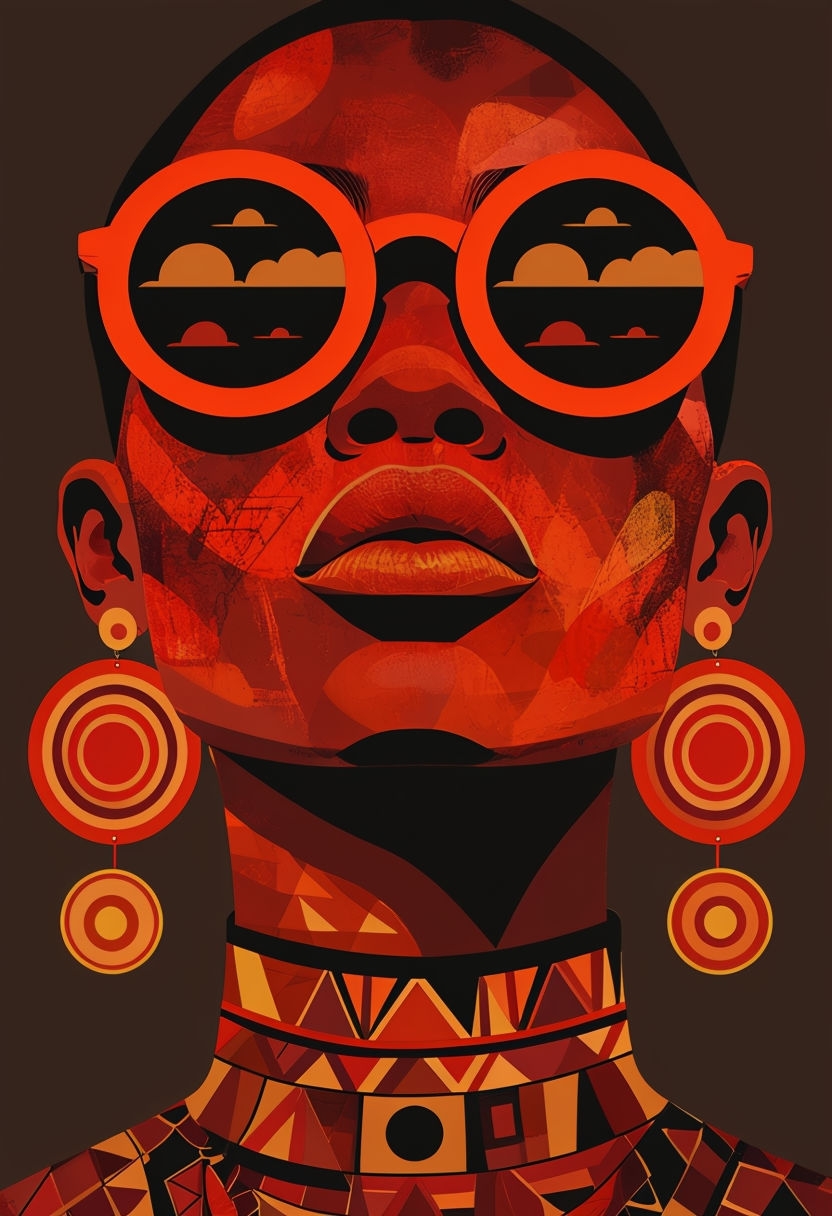 Vibrant Minimalist Face Illustration with Geometric Patterns Art