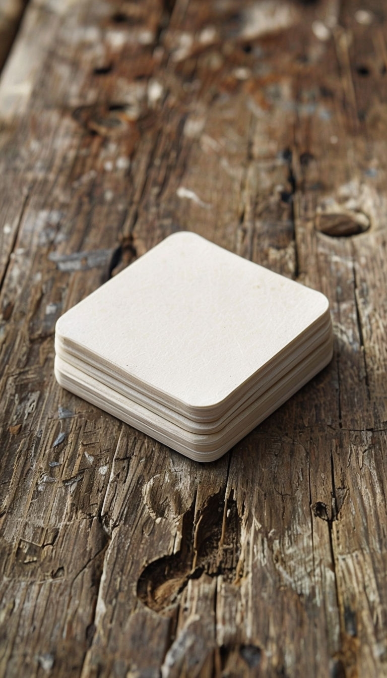 Elegant Ivory Coasters on Rustic Wooden Table Mockup