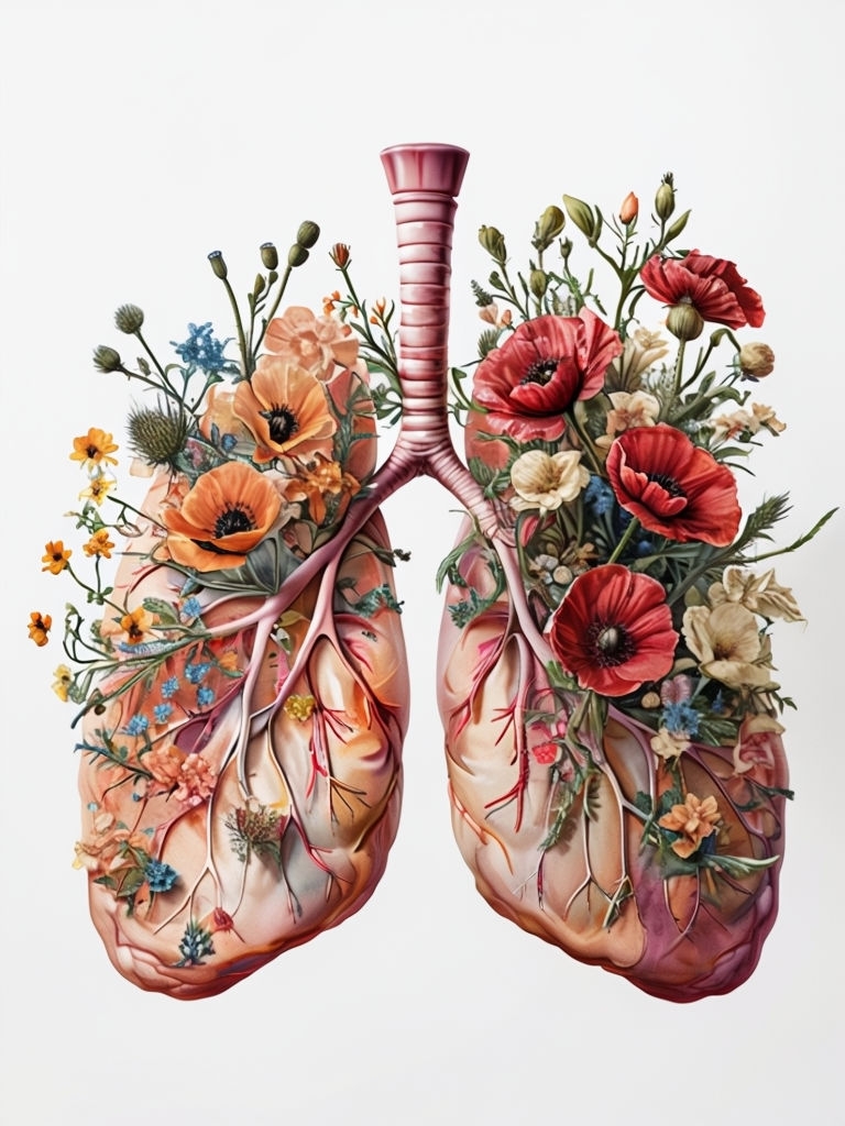 Floral Anatomical Lungs Illustration Blending Nature and Anatomy Art