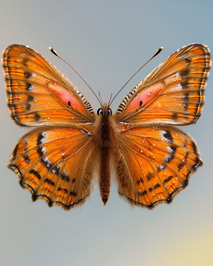 Vibrant Orange Butterfly Close-Up Portrait with Dew Drops Art