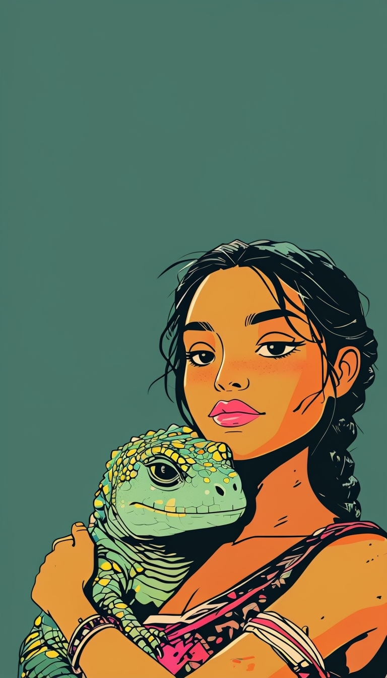 Vibrant Studio Ghibli-Inspired Portrait with Reptilian Creature Phone Case Cover