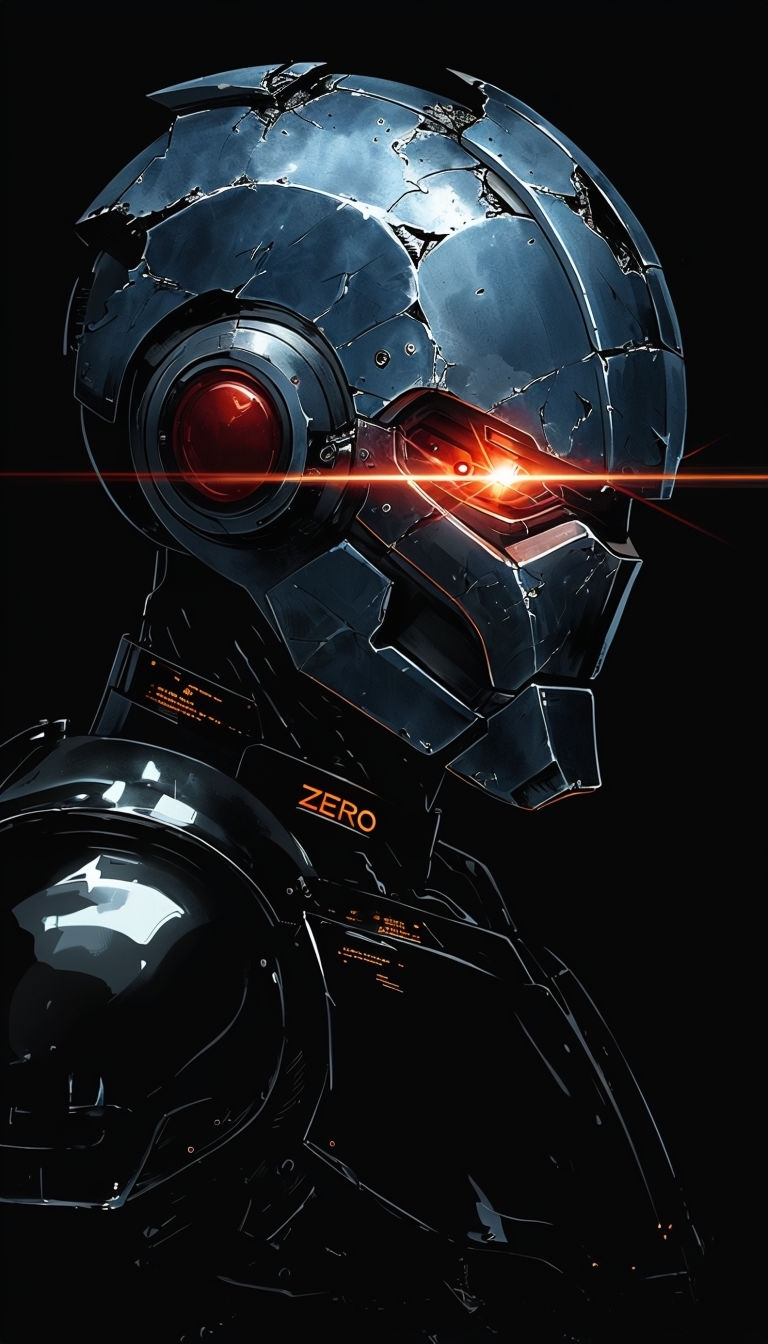 Futuristic Robotic Warrior with Intense Lighting Design Mobile Wallpaper