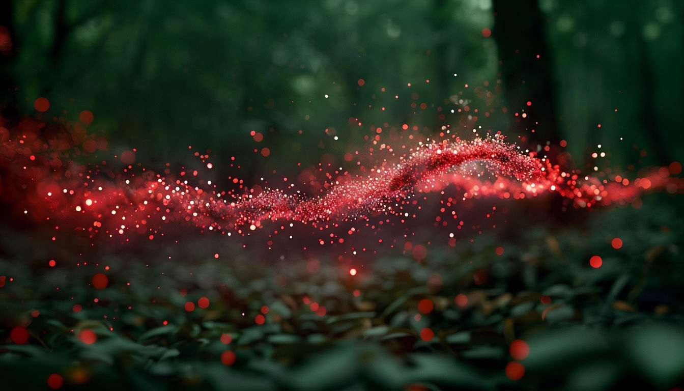 Magical Glowing Spores in Dark Forest Wallpaper for Virtual Backgrounds