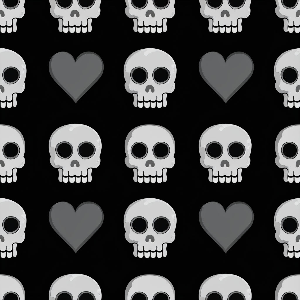 Stylized Skulls and Hearts Seamless Pattern Design