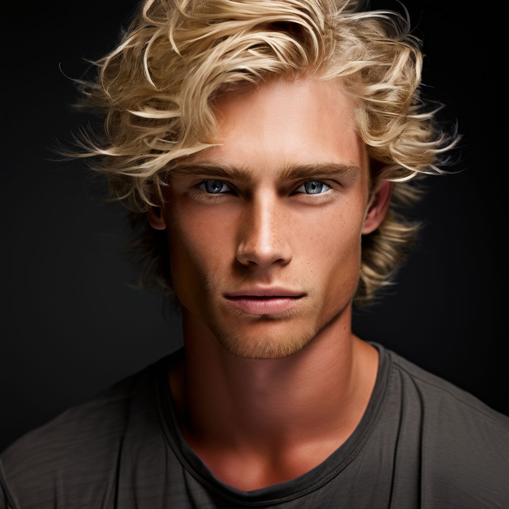 muscular and long blond wavy hair