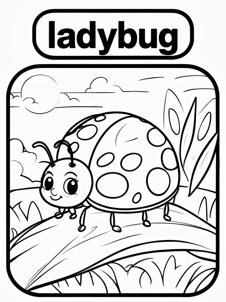 Cheerful Cartoon Ladybug and Nature Scene Art for Kids Poster