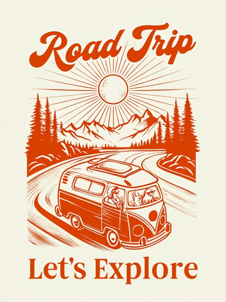 Vintage Road Trip Adventure Illustration with Camper Van Poster