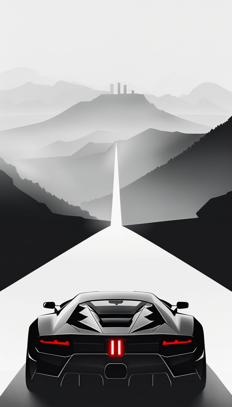 Sleek Black Sports Car Minimalist Illustration for Mobile Wallpaper
