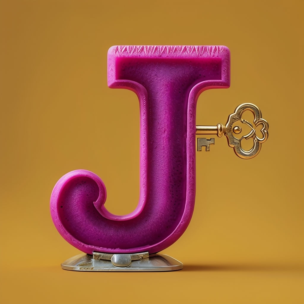 Vibrant Magenta Letter J with Golden Key Illustration Sticker