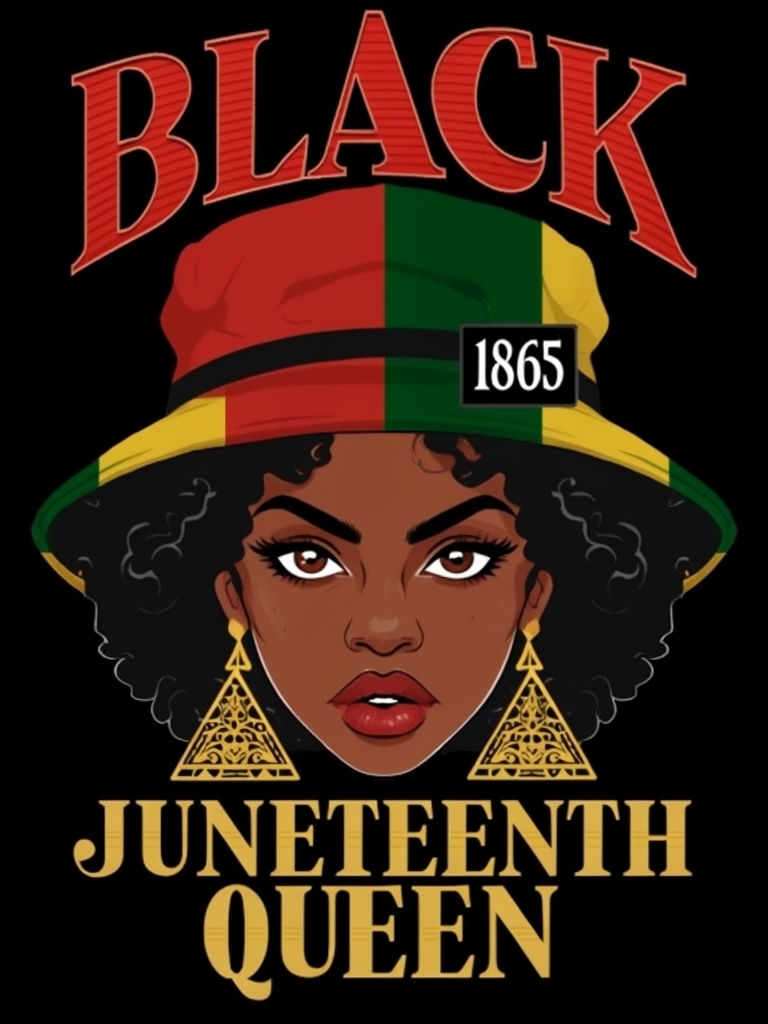 Powerful Juneteenth Queen Illustration with Pan-African Hat T-Shirt