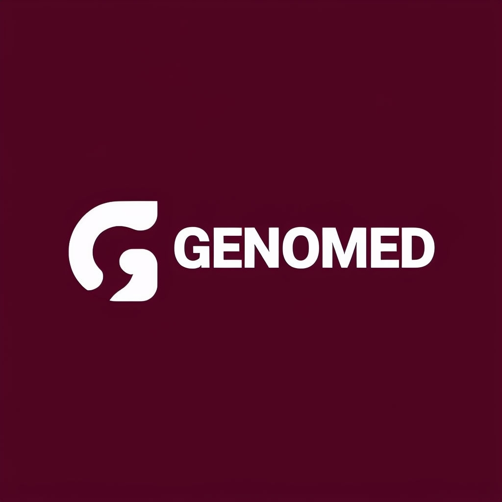 Minimalist Maroon GENOMED Logo Design with Abstract G Element Logo
