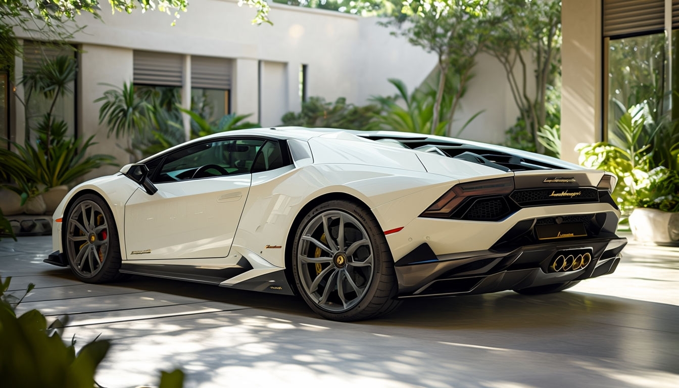Luxurious White Lamborghini Sports Car Outdoor Scene Virtual Backgrounds