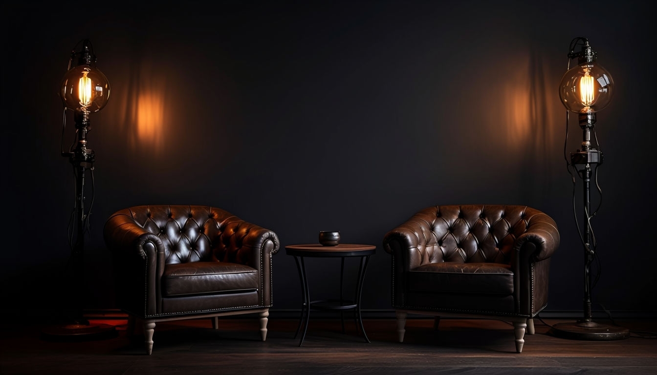 Minimalist Leather Armchairs and Table Interior Scene Virtual Backgrounds