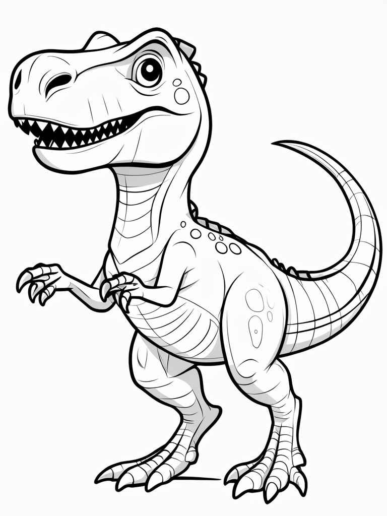 Playful Cartoon Dinosaur Line Drawing for Coloring Book Pages