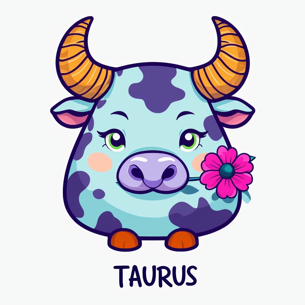 Cheerful Cartoon Taurus Zodiac Bull Character Sticker