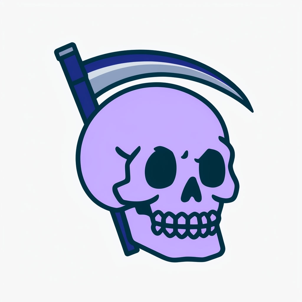 Cartoon Purple Skull with Scythe Illustration Sticker