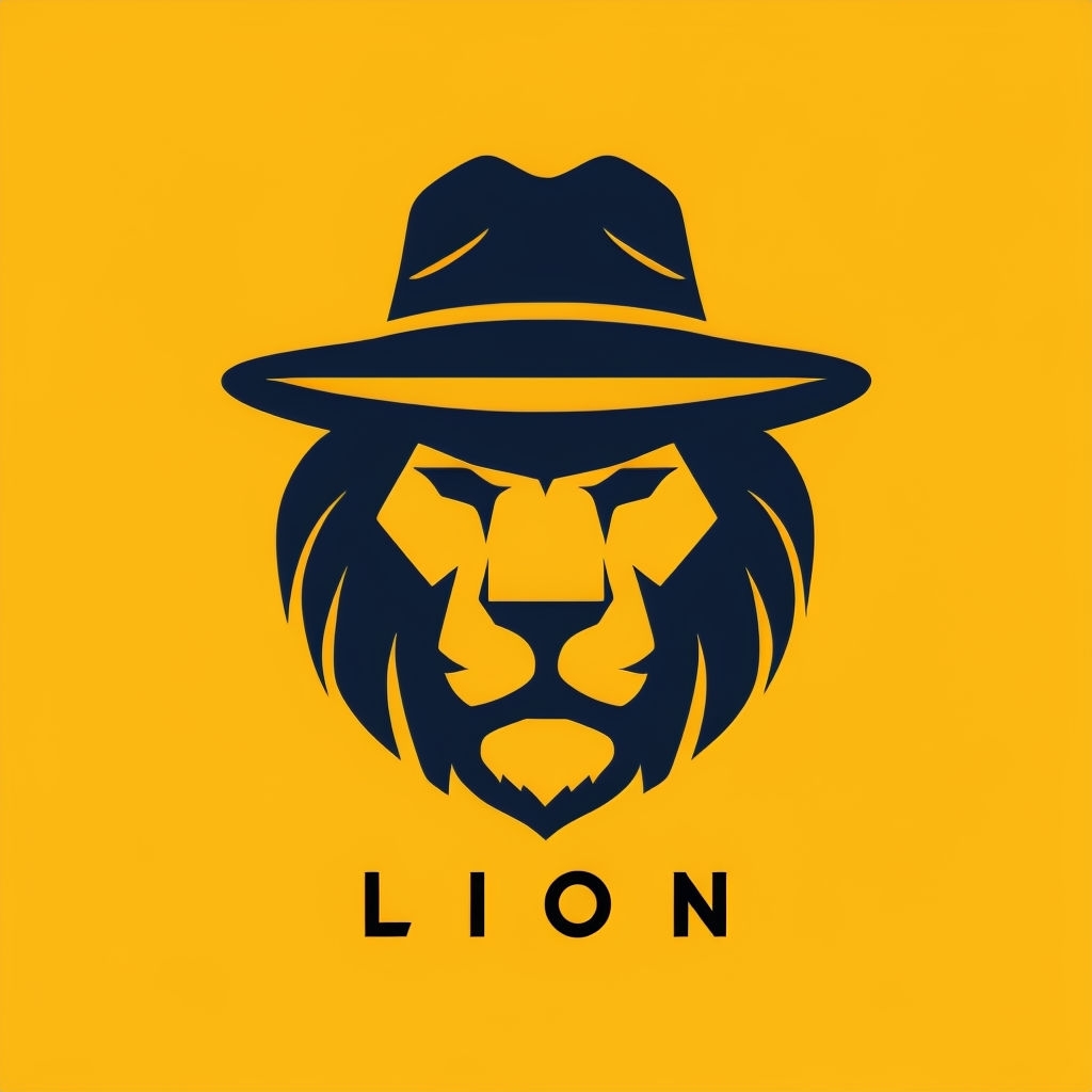 Minimalist Navy Blue Lion Head with Fedora Hat Logo