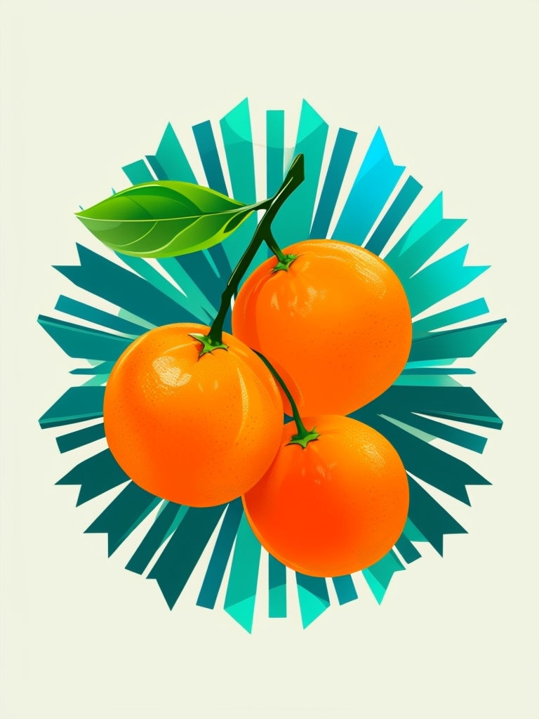 Vibrant Orange Tangerines with Geometric Burst T-Shirt