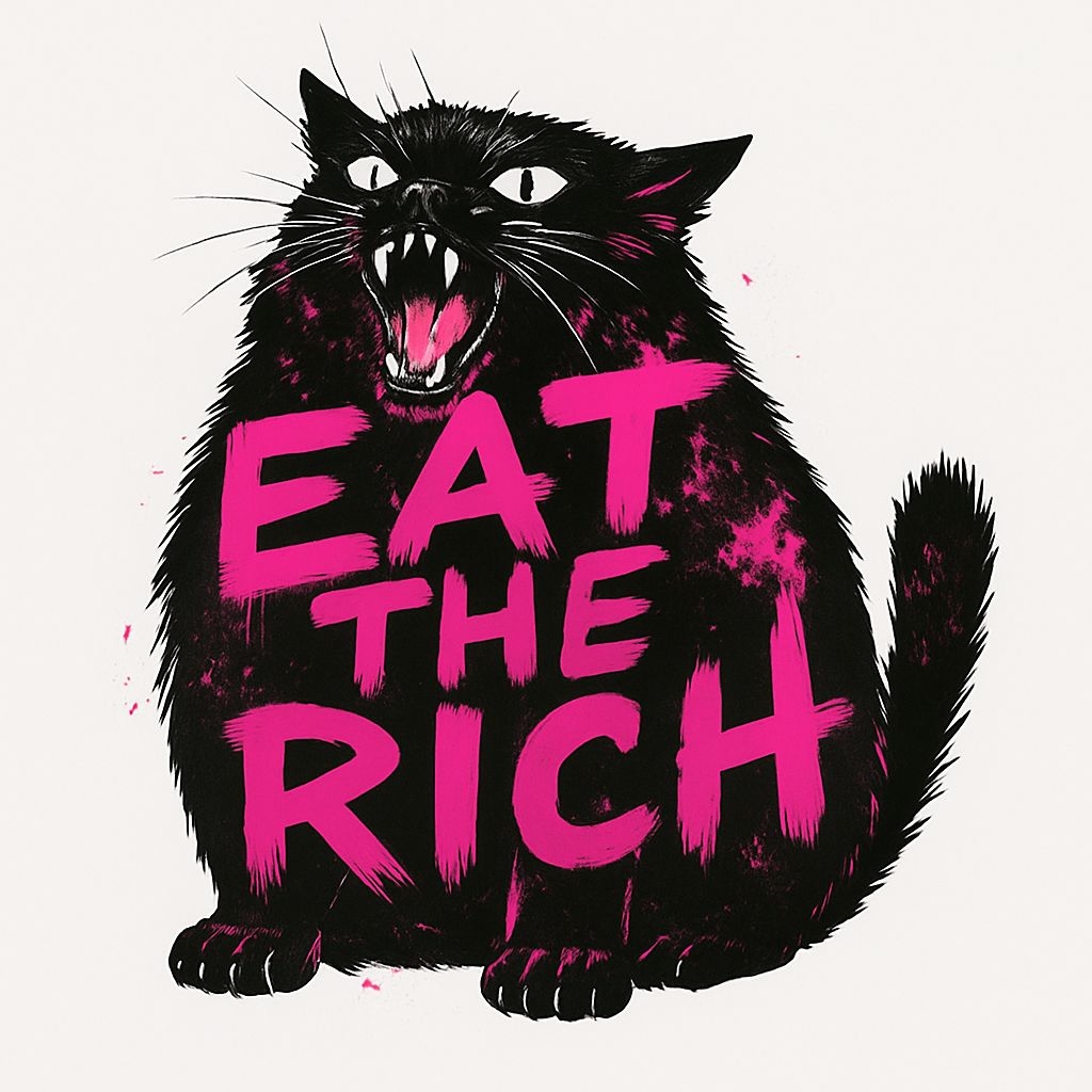 Fierce Black Cat Eat The Rich Graffiti Art Sticker