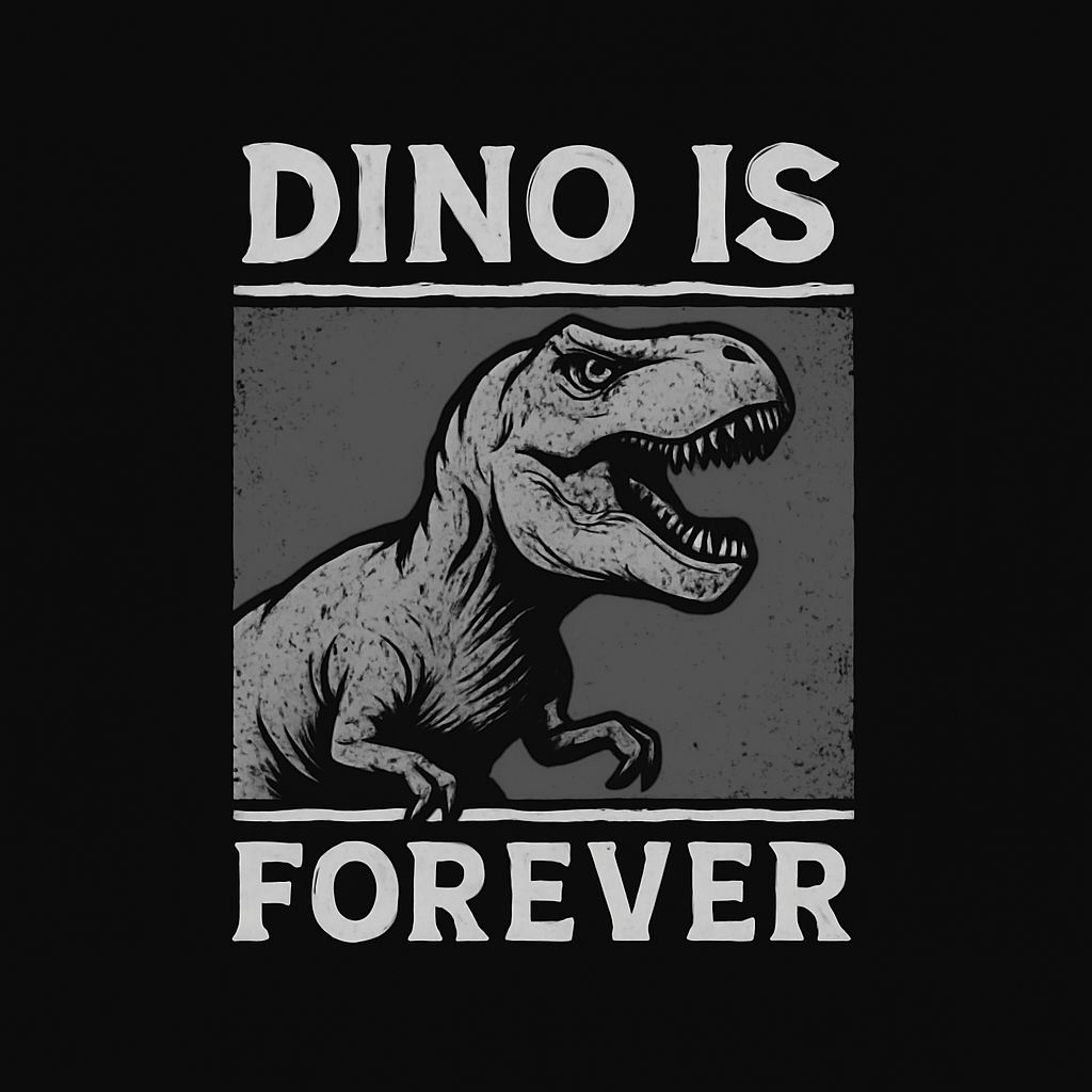 Monochromatic T-Rex Dinosaur Graphic with Bold Text T-Shirt