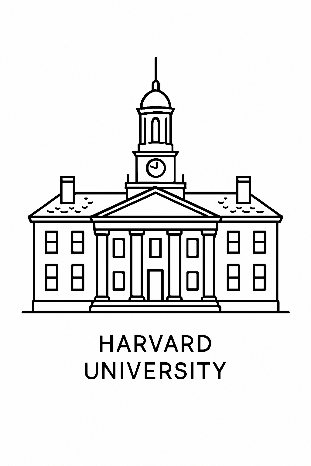 Minimalist Line Drawing of Harvard University Architecture Coloring Book Pages