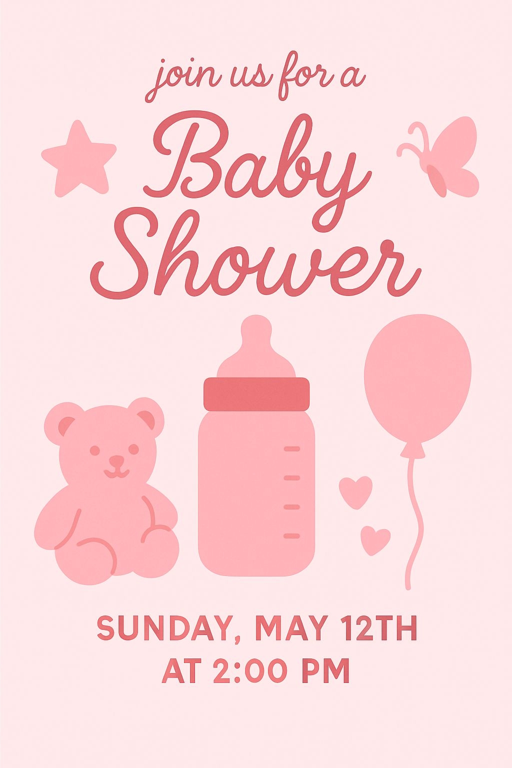 Minimalist Baby Shower Invitation Design in Light Pink Background Cards & Invite