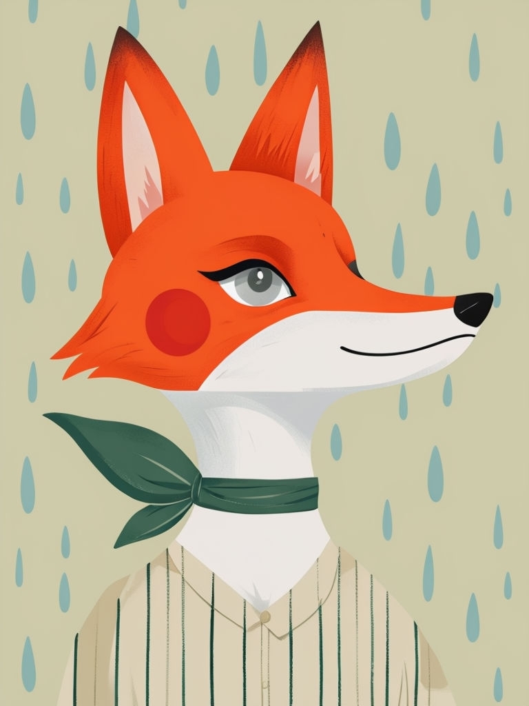 Whimsical Anthropomorphic Fox Illustration in Vibrant Colors Art