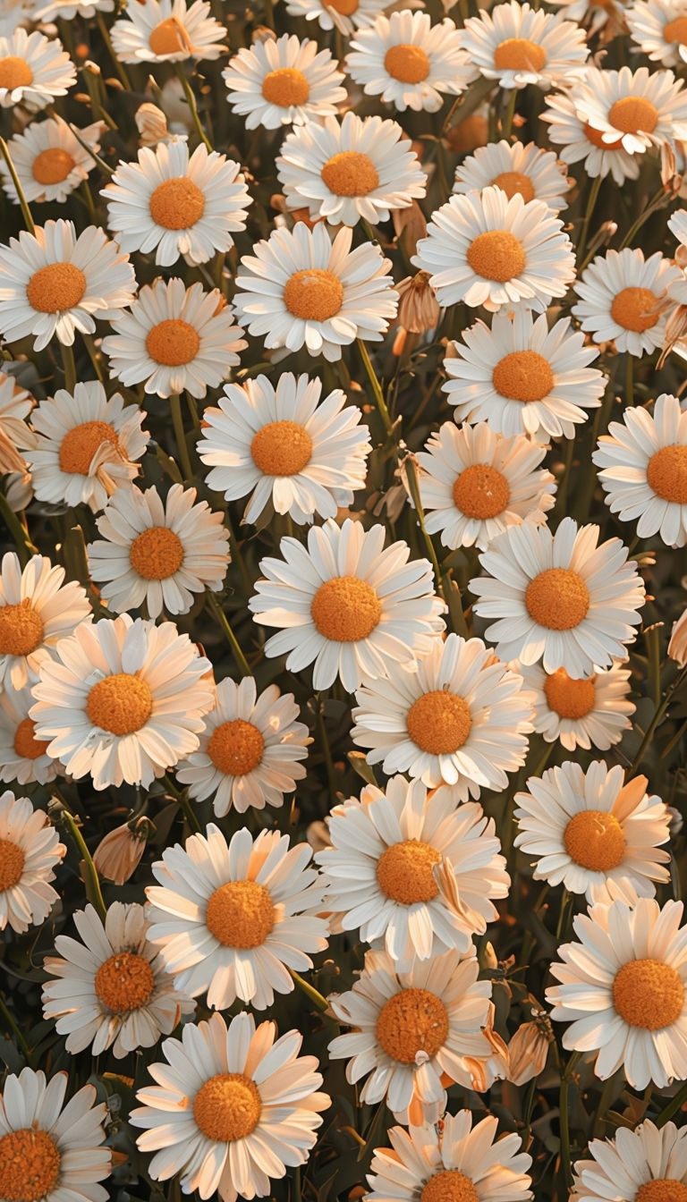 Vibrant Field of Daisies Under Bright Sunlight Mobile Wallpaper