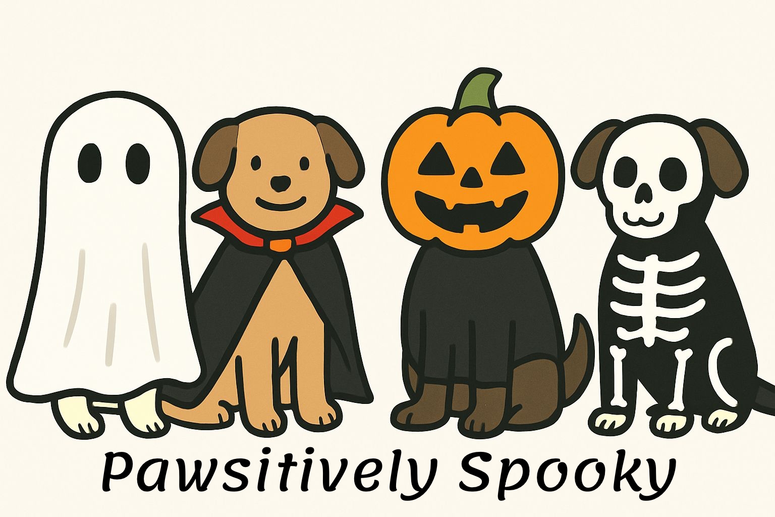 Pawsitively Spooky Halloween Dogs Cartoon T-Shirt