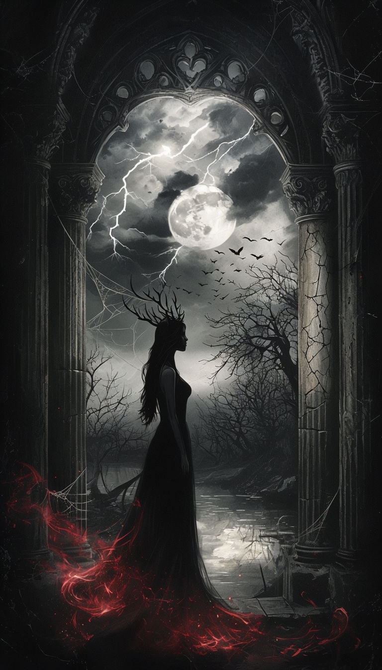 Gothic Dark Fantasy Illustration with Mystical Elements Art