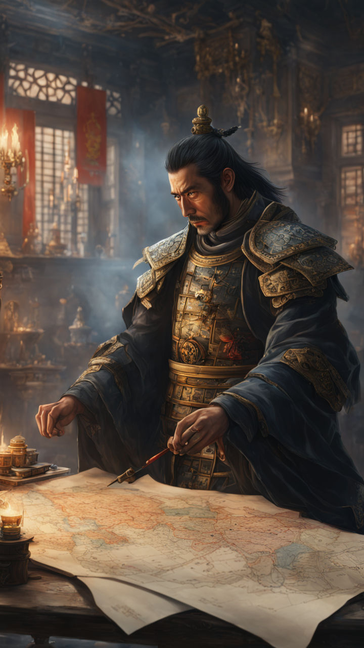 Oda Nobunaga observing a strategic map inside a castle by Kelapa Tua44 ...