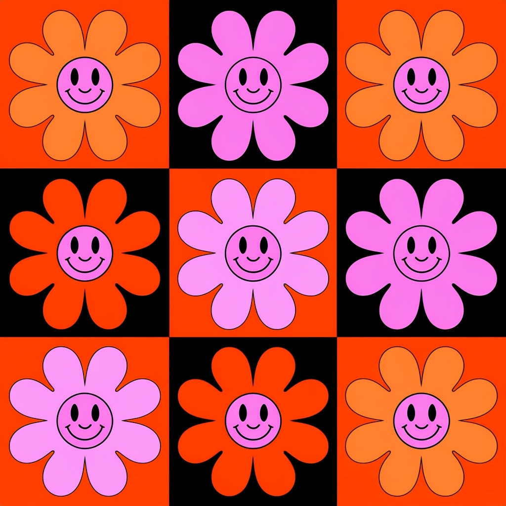 Vibrant Pop Art Flower Smile Pattern for Cheerful Decor Seamless Pattern