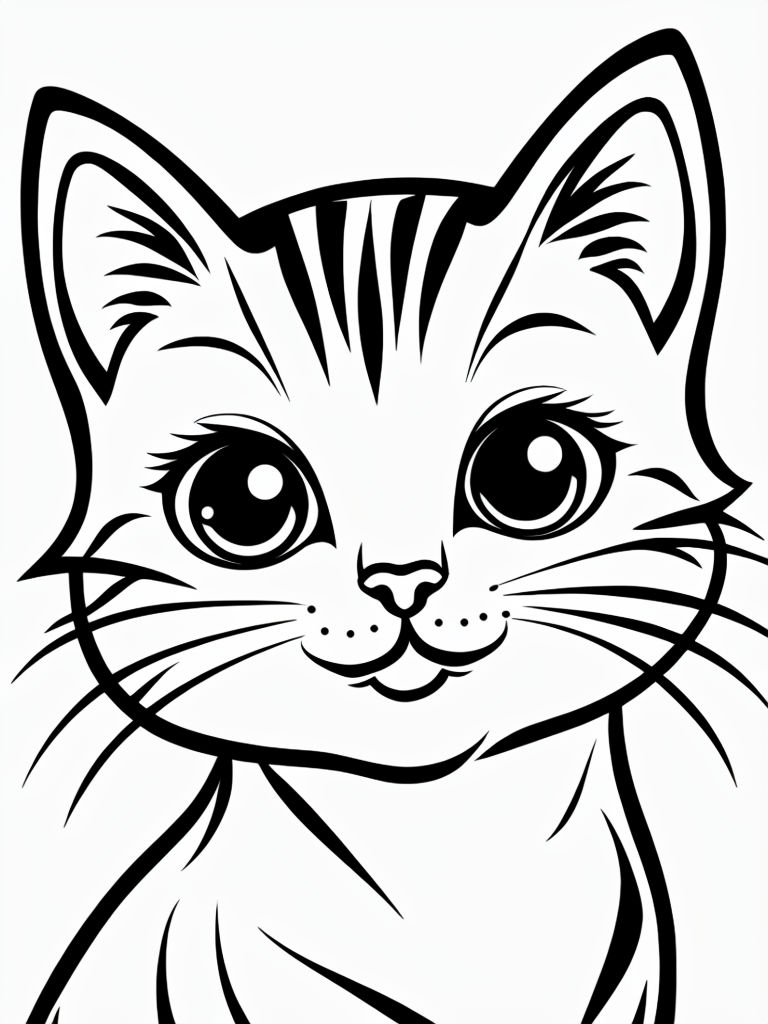 Cute Cartoon Cat Coloring Page for Creative Relaxation