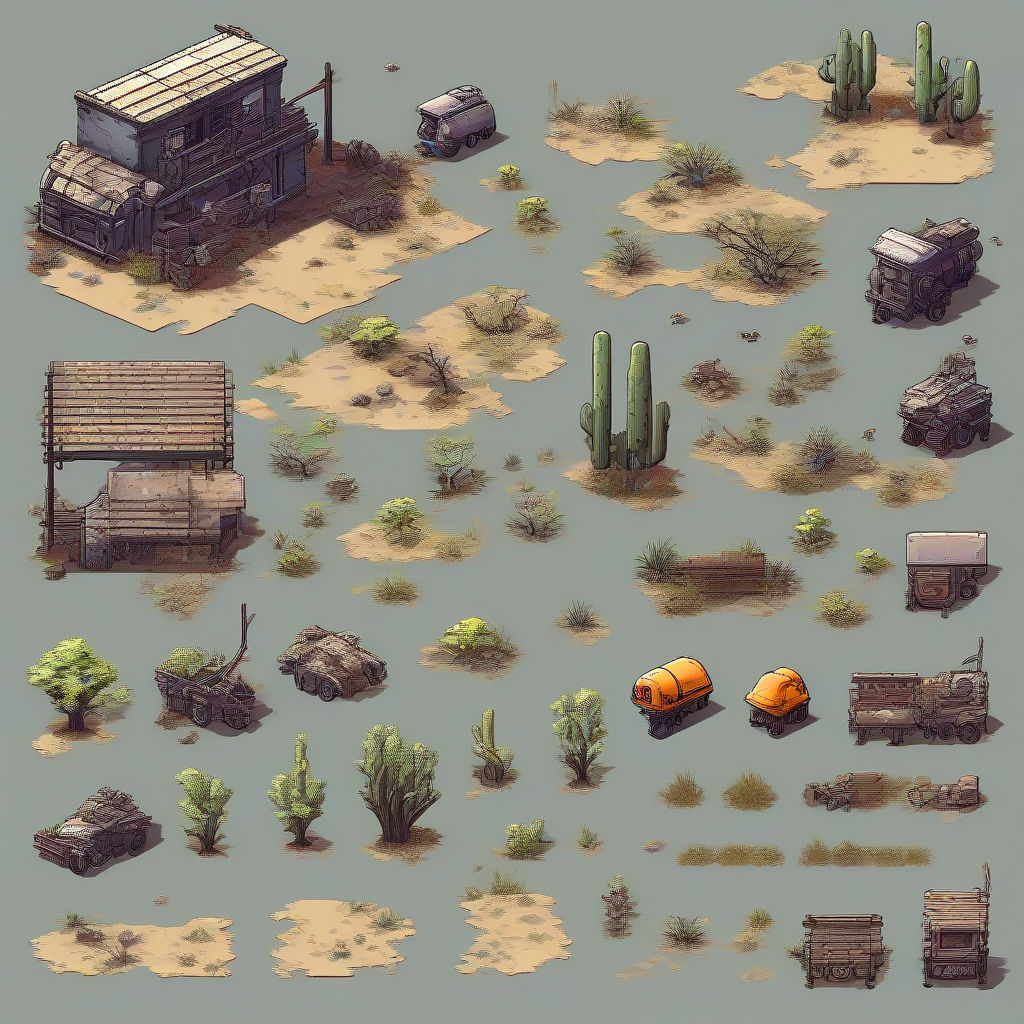 Fallout-themed top-down sprite sheet featuring wasteland ter... by ...