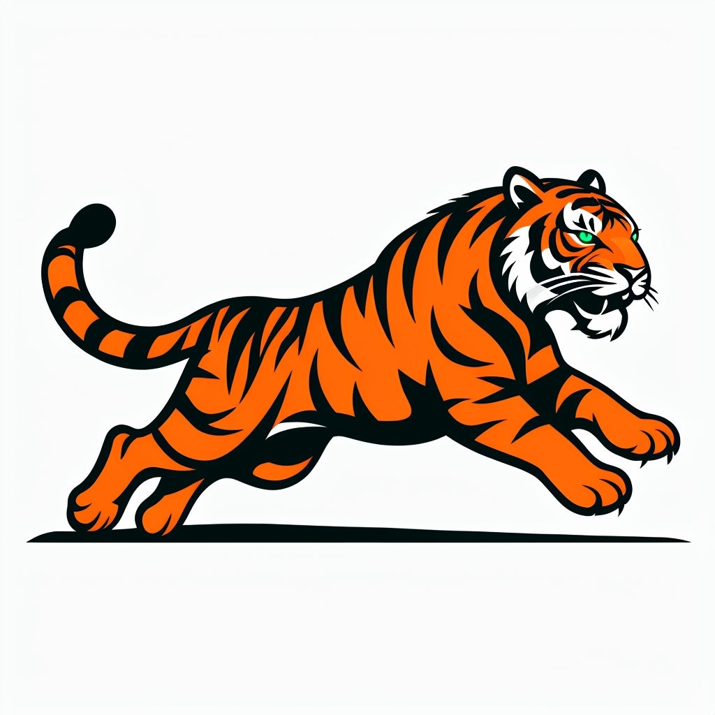 Vibrant Tiger in Motion Flat Vector Illustration Sticker