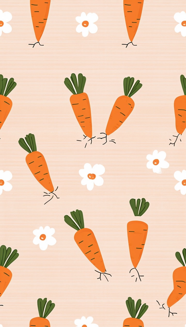 Whimsical Cartoon Carrots and Flowers Pattern Mobile Wallpaper