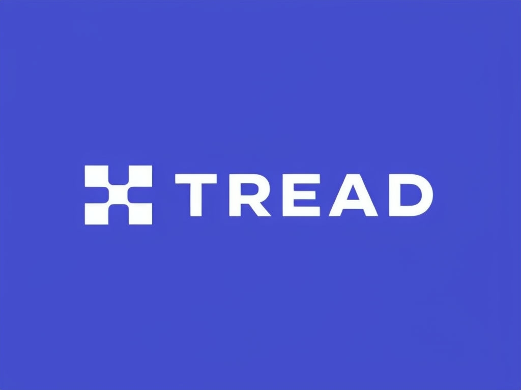 Minimalist Bold TREAD Logo Design on Royal Blue Background Logo