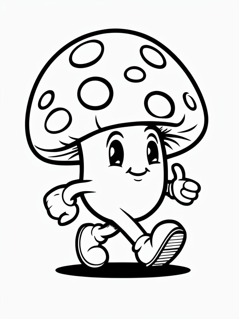 Playful Cartoon Mushroom Character Illustration Coloring Book Pages